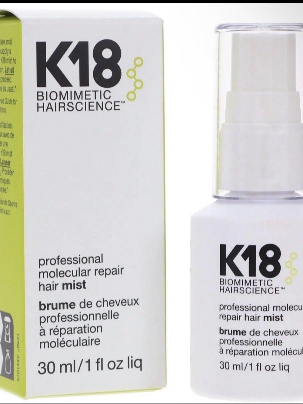 K18 Professional Molecular Repair Hair Mist (30 ml) MSRP $55.00